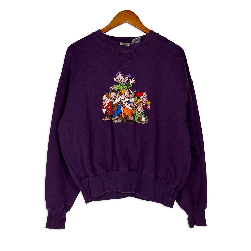 Vintage Disney Store Sweatshirt M Purple Seven Dwarfs Embroidered Preppy